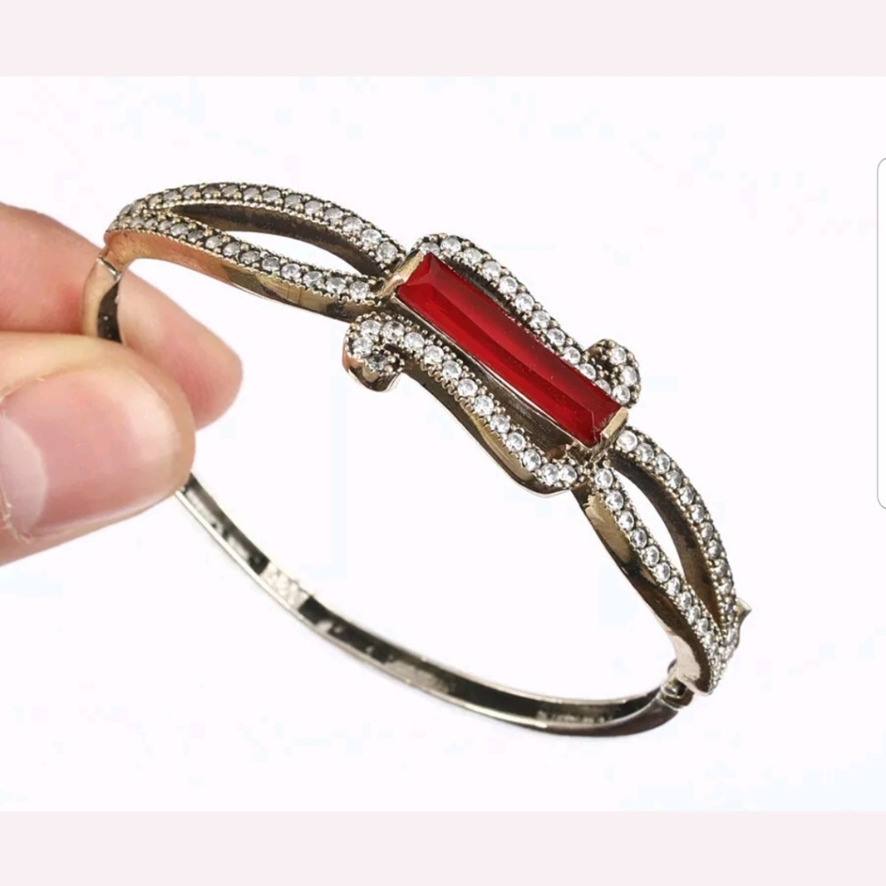 Large ruby & white topaz bracelet